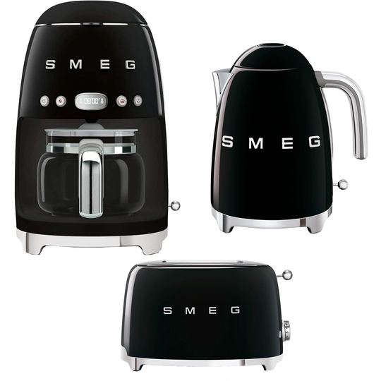 Smeg Aamiaispaketti kahvinkeitin, leivänpaahdin ja vedenkeitin, Musta