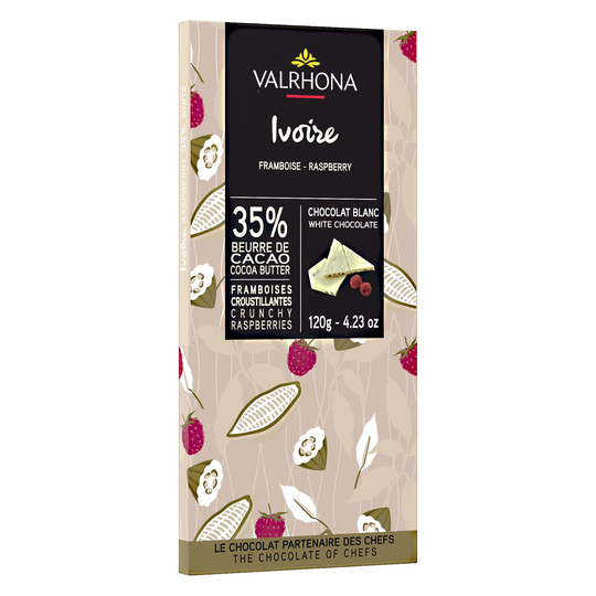 Valrhona Ivoire Raspberry 35 % suklaalevy, 120 g