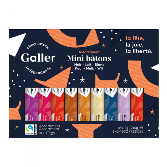 Galler suklaa minilevyt lahjapaketissa "Mini Batons Assortment Christmas", 18 pcs.