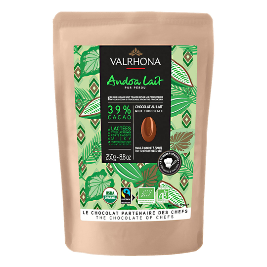 Valrhona Andoa 39 % maitosuklaanappi, 250 g