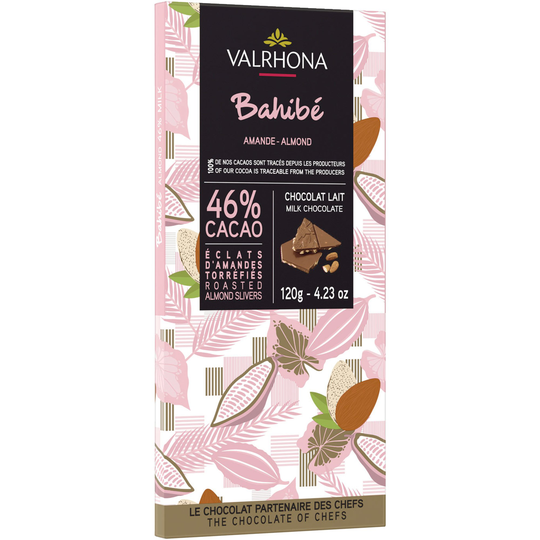 Valrhona Bahibe Almonds 46 % suklaalevy, 120 g