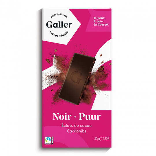 Suklaalevy Galler "Dark Cocoa Nibs", 80 g